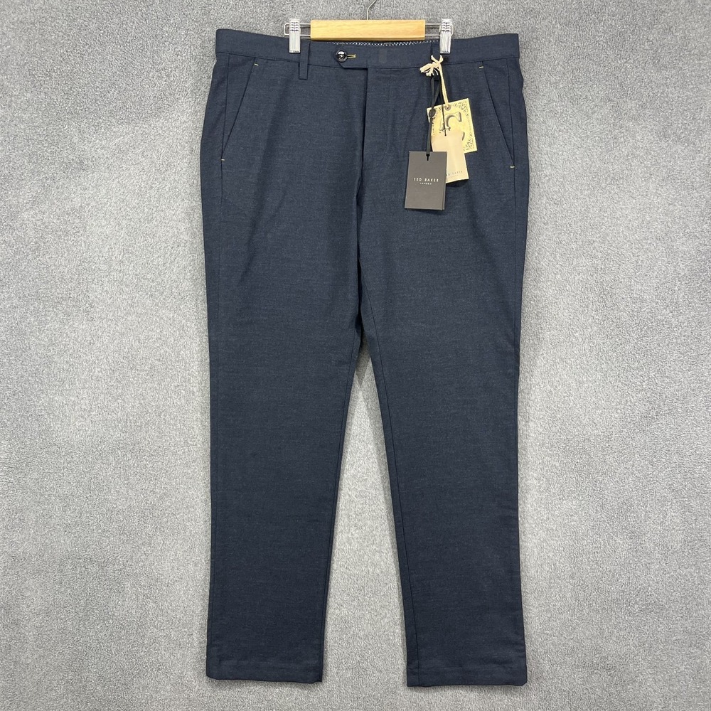 Ted Baker Classic Fit Trousers Mens 34R Navy Pants Chino cotton‎ preppy